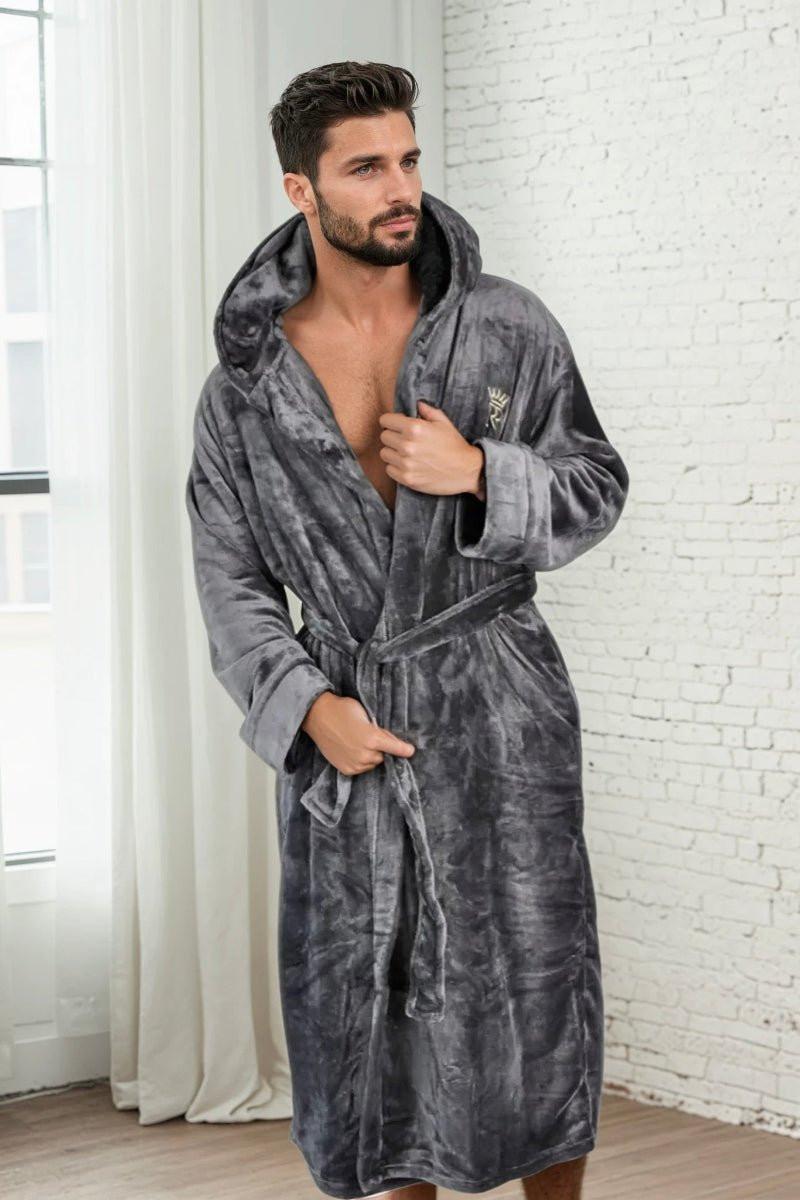 Men's Grey Hooded Royalty Robe, Small Men's Grey Hooded Royalty Robe, Small