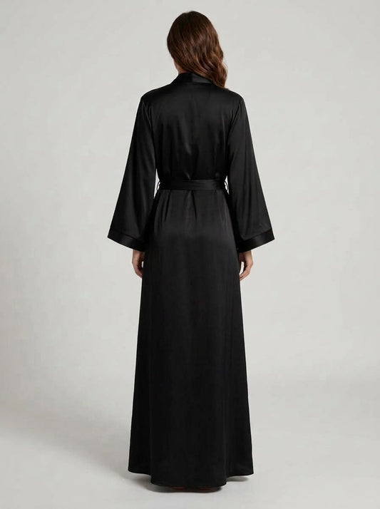 Lustrous Black Long Kimono - Royalty Robes