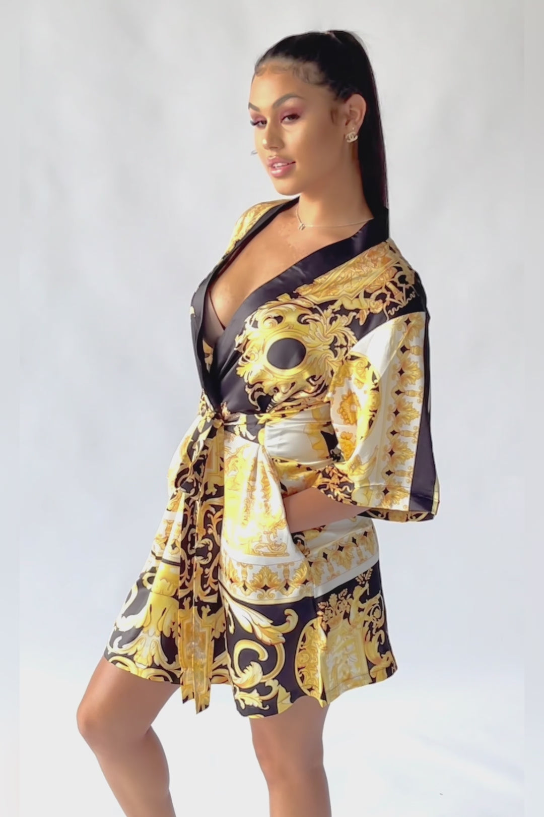 Yellow Barocco Short Robe