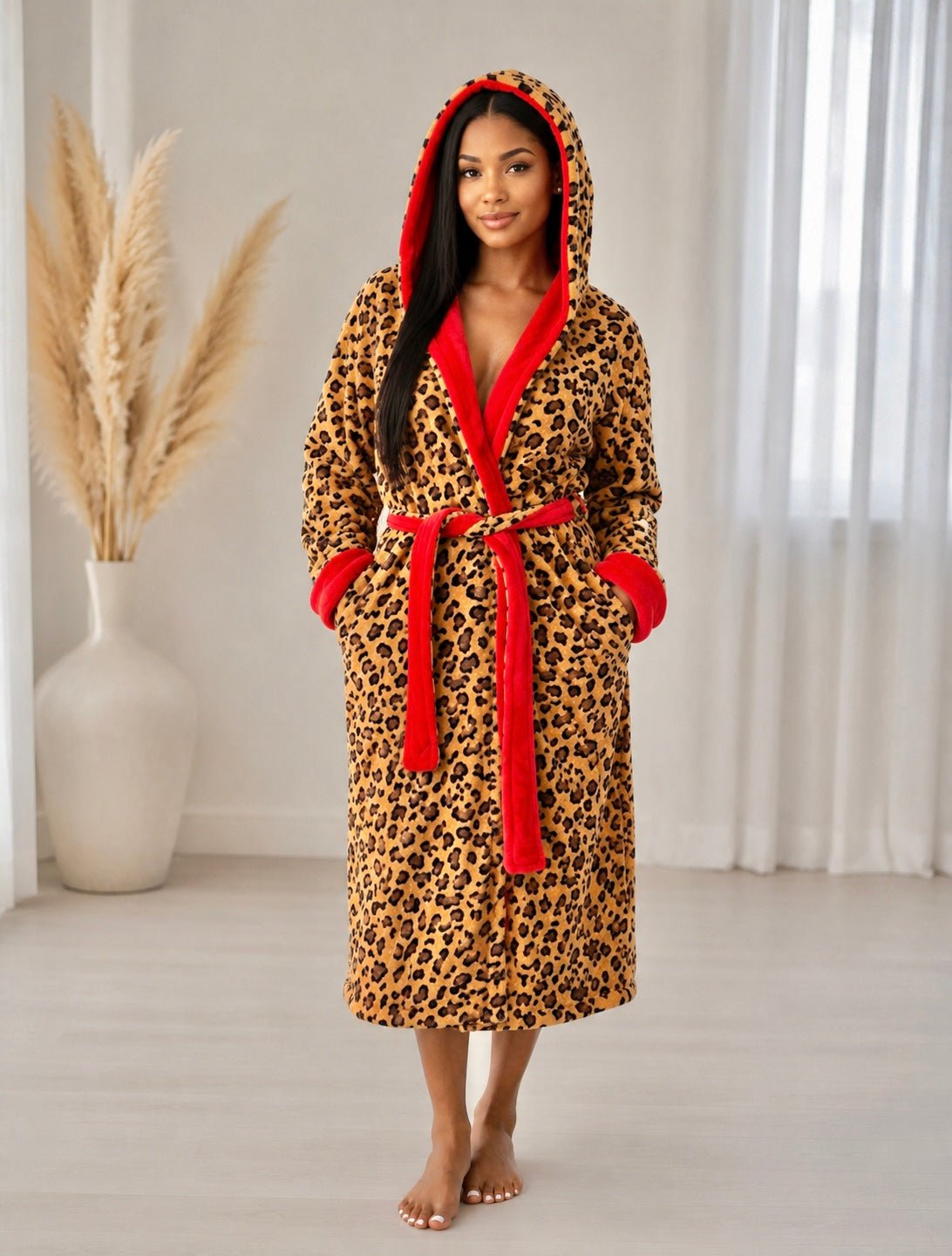 Limited Edition Hooded Leopard Robe with Red Interior - Royalty Robes