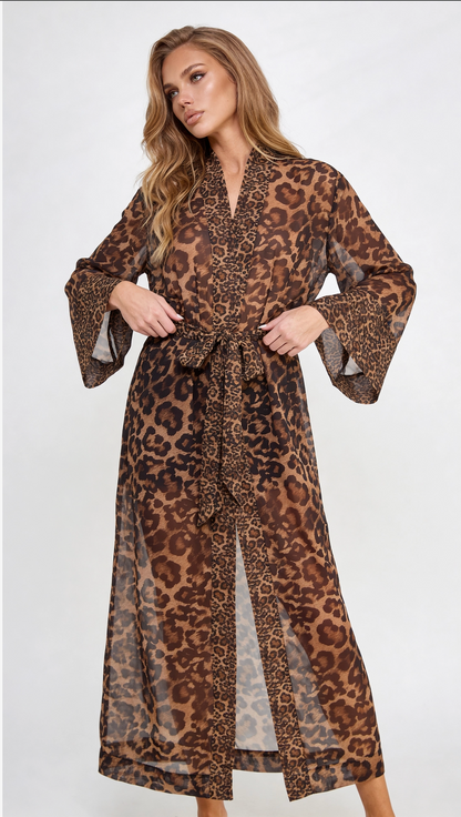 Sheer Leopard Print Chiffon Robe