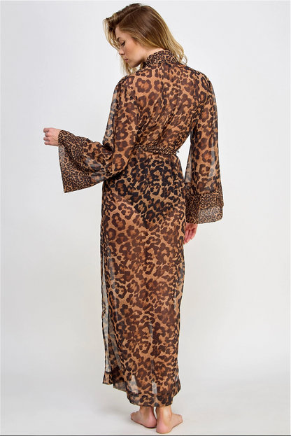 Sheer Leopard Print Chiffon Robe