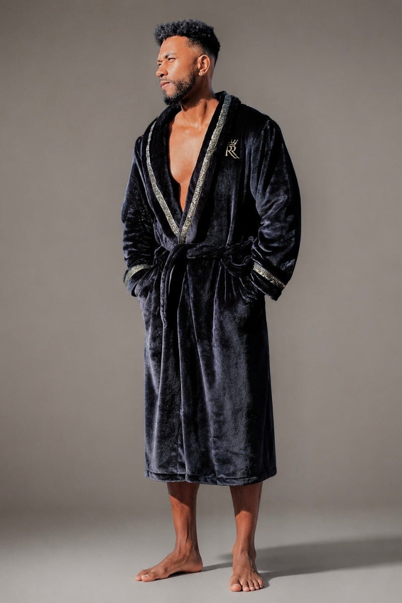 Black Royalty Robe With Gold Greek Key Trim - Royalty Robes