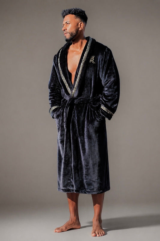 Black Royalty Robe With Gold Greek Key Trim - Royalty Robes
