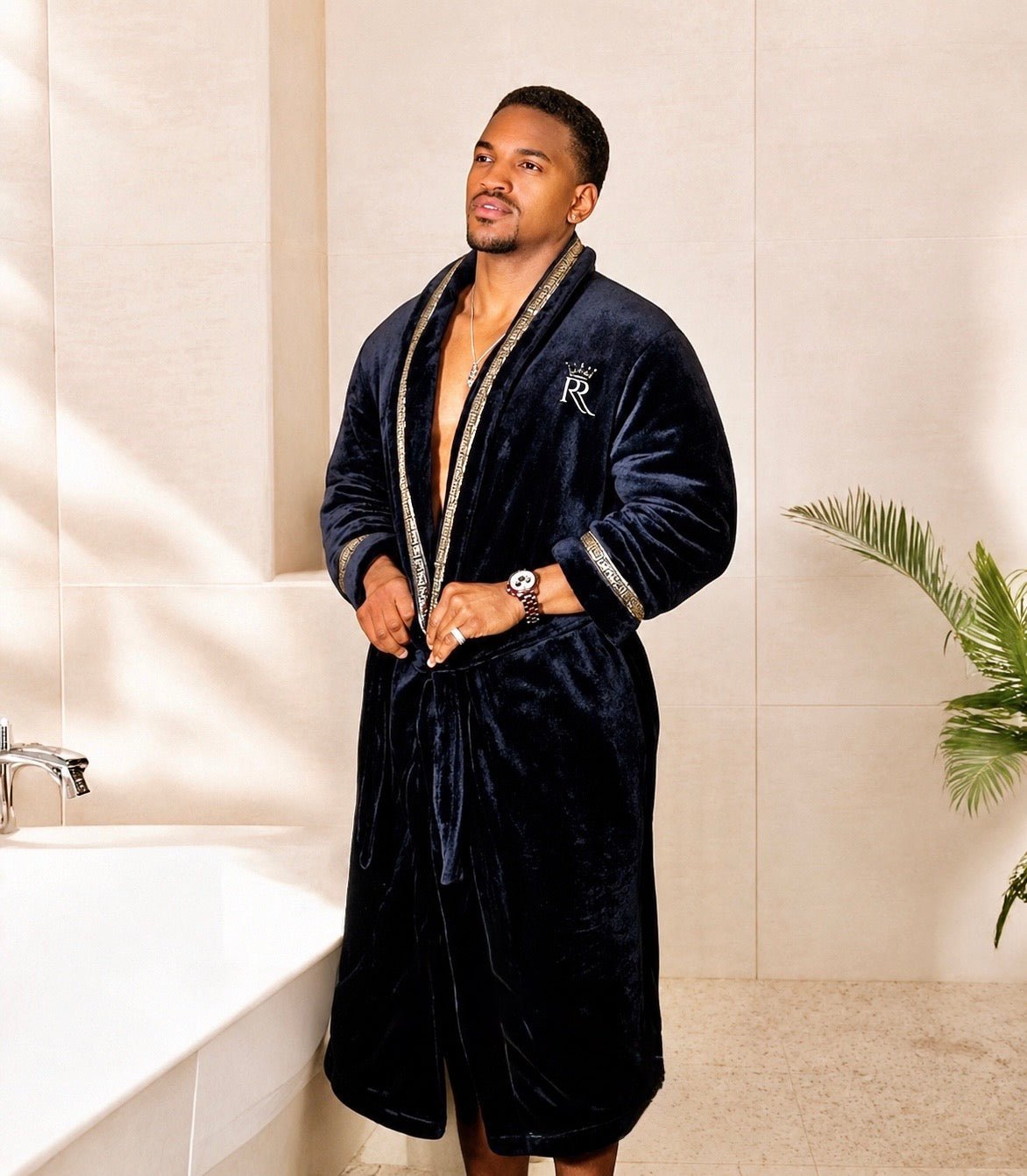 Black Royalty Robe With Gold Greek Key Trim - Royalty Robes