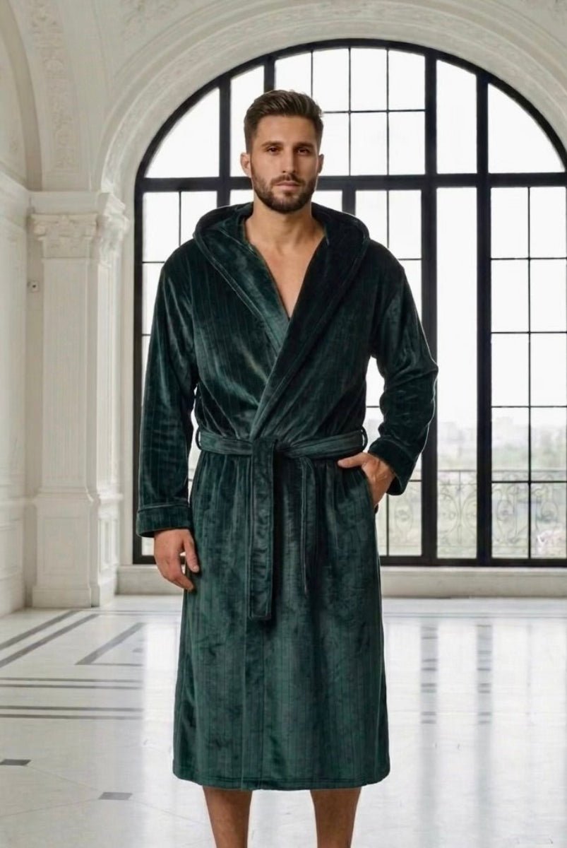 Green Hooded Royalty Robe - Mens Long Bathrobe with Hoodie Royalty Robes Green Hooded Royalty Robe - Mens Long Bathrobe with Hoodie Royalty Robes