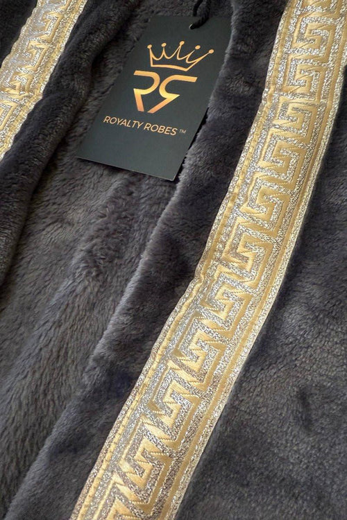 Grey Hooded Royalty Robe with Greek Key Trim - Royalty Robes