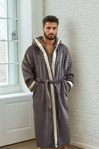 Grey Hooded Royalty Robe with Greek Key Trim - Royalty Robes