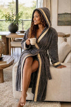 Grey Hooded Royalty Robe with Silver & Gold Greek Key Trim - Royalty Robes