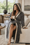 Grey Hooded Royalty Robe with Silver & Gold Greek Key Trim - Royalty Robes