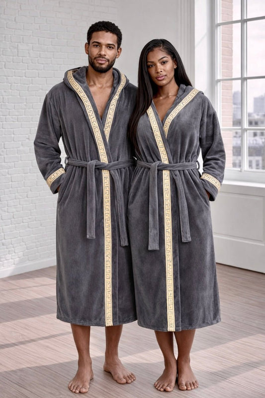 Grey Hooded Royalty Robe with Trim - Royalty Robes