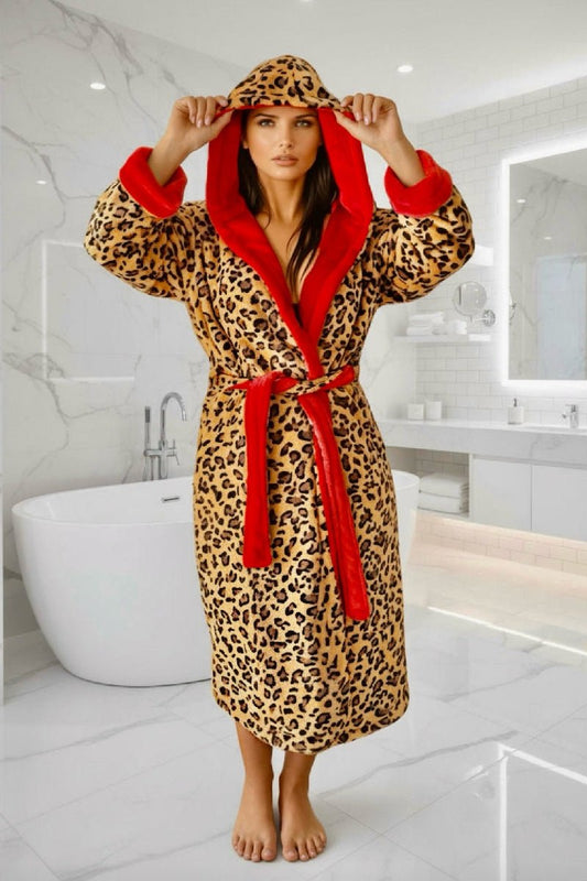 Limited Edition Hooded Leopard Robe with Red Interior - Royalty Robes