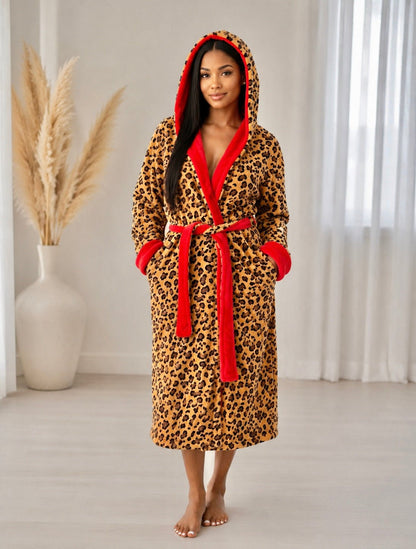 Limited Edition Hooded Leopard Robe with Red Interior - Royalty Robes