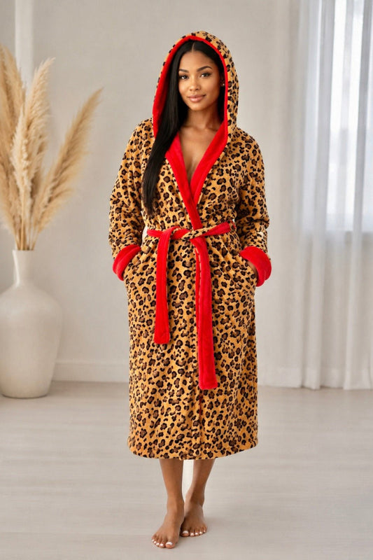 Limited Edition Hooded Leopard Robe with Red Interior - Royalty Robes