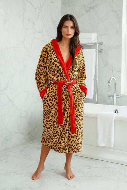 Limited Edition Hooded Leopard Robe with Red Interior - Royalty Robes