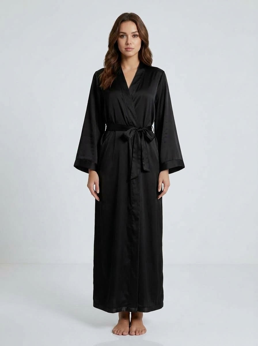 Lustrous Black Long Kimono - Royalty Robes