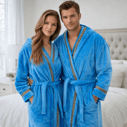 Men's Sky Blue Royalty Robe With Gold Greek Key Trim - Royalty Robes