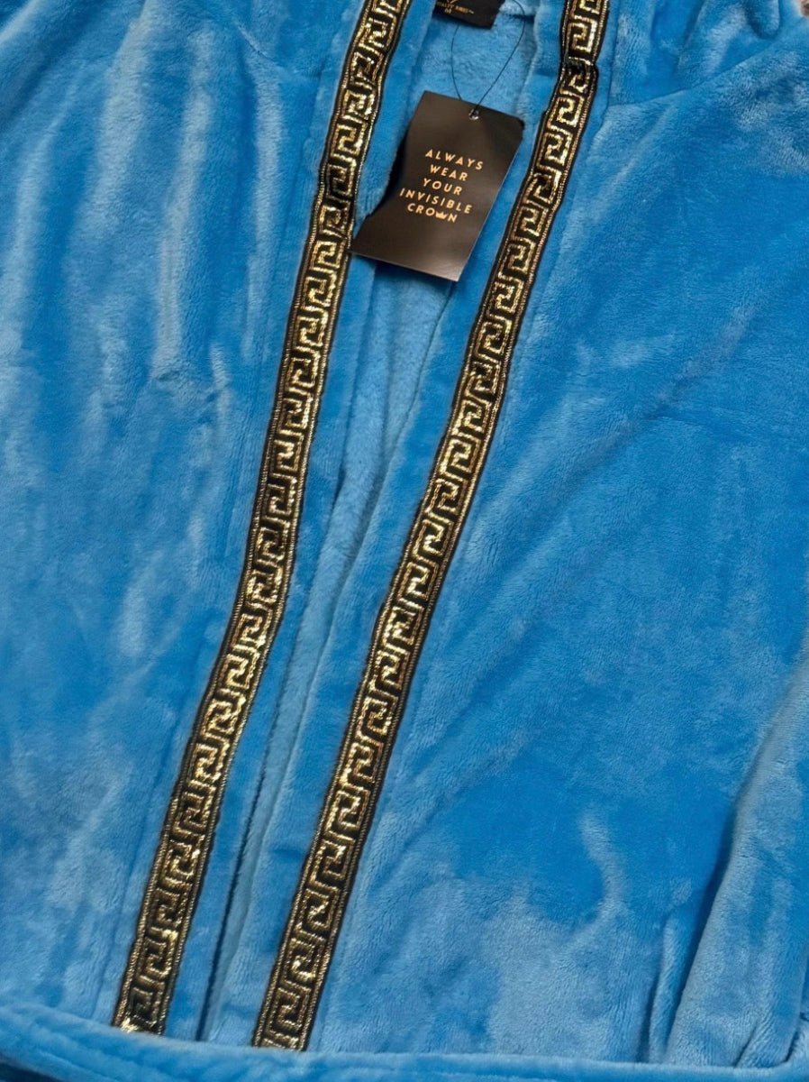 Men's Sky Blue Royalty Robe With Gold Greek Key Trim - Royalty Robes