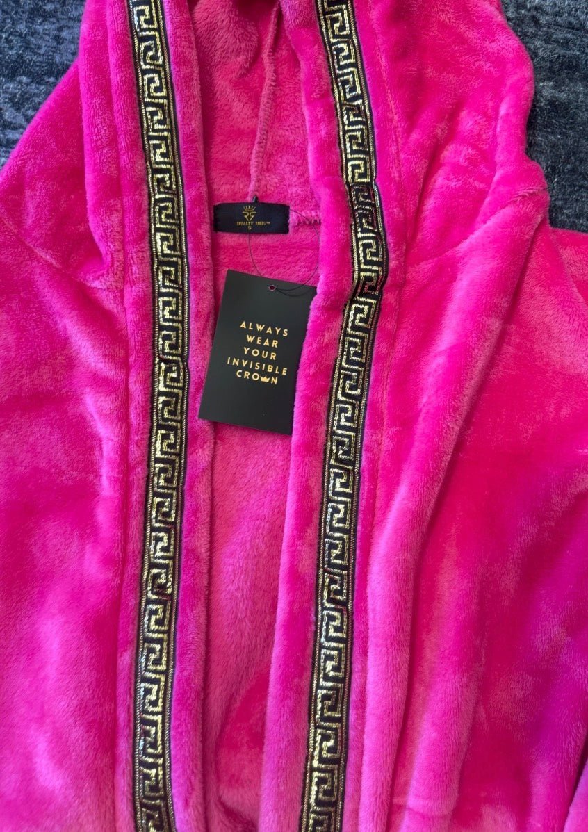 Pink Hooded Royalty Robe With Gold Greek Key Trim - Royalty Robes