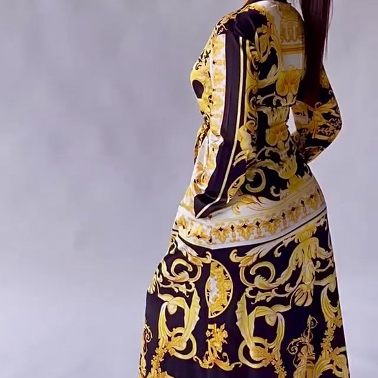 Royalty Robes Long flowing Barocco style robe. Black white and yellow floor length duster.