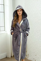 Grey Hooded Royalty Robe with Trim