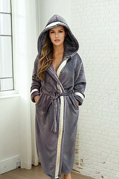 Grey Hooded Royalty Robe with Trim