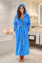 Sky Blue Hooded Royalty Robe With Gold Greek Key Trim - Royalty Robes