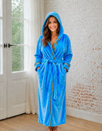 Sky Blue Hooded Royalty Robe With Gold Greek Key Trim - Royalty Robes