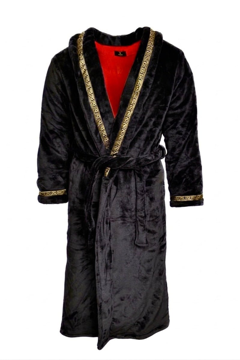 The Royal King Robe | Black With Red Interior & Gold Greek Key Trim - Royalty Robes