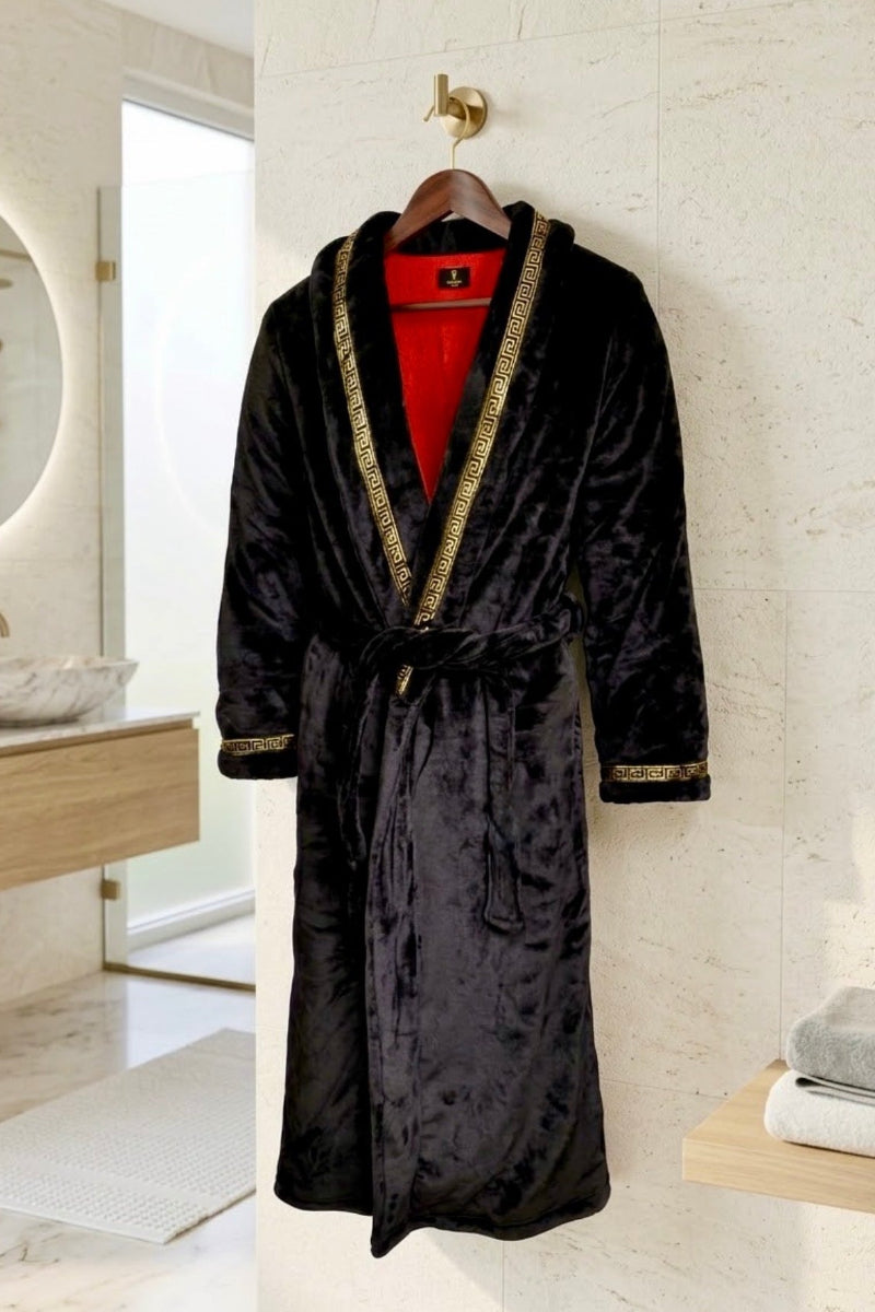 The Royal King Robe | Black With Red Interior & Gold Greek Key Trim - Royalty Robes