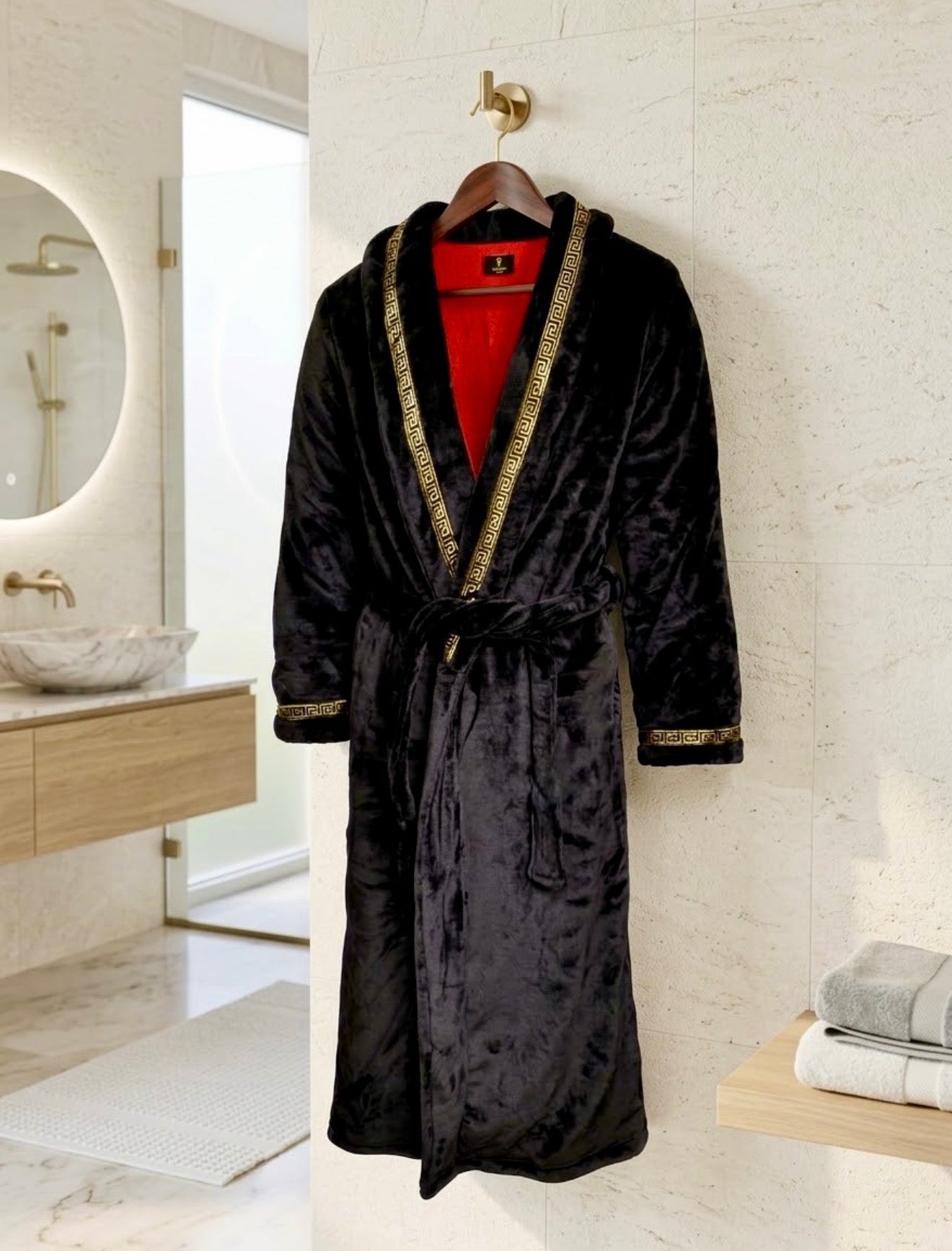 The Royal King Robe | Black With Red Interior & Gold Greek Key Trim - Royalty Robes