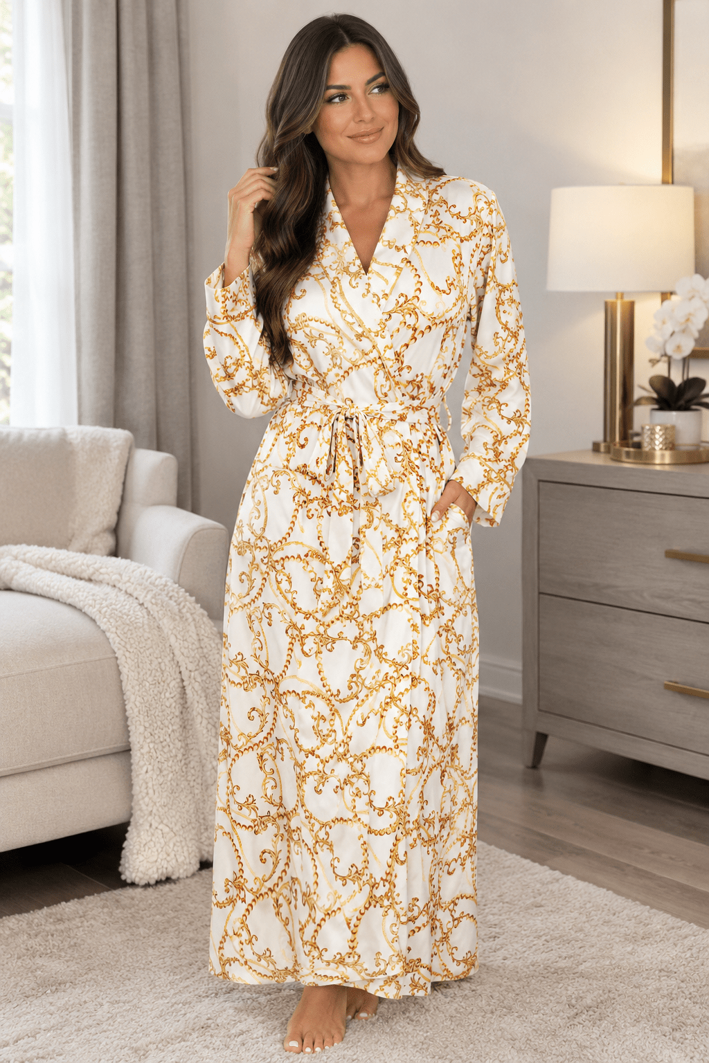 White Barocco Royalty Robe With Cinched Waist - Royalty Robes