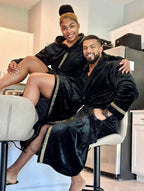 Women’s Black Hooded Royalty Robe with Gold Trim - Royalty Robes