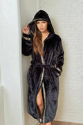 Women’s Black Hooded Royalty Robe with Gold Trim - Royalty Robes