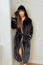 Women’s Black Hooded Royalty Robe with Gold Trim - Royalty Robes