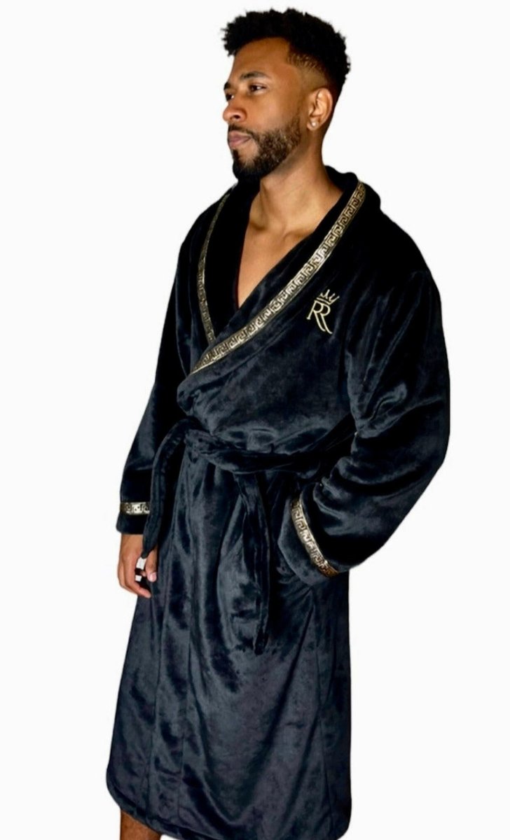 Black Royalty Robe Classic Style with Gold Greek Key Trim – Royalty Robes