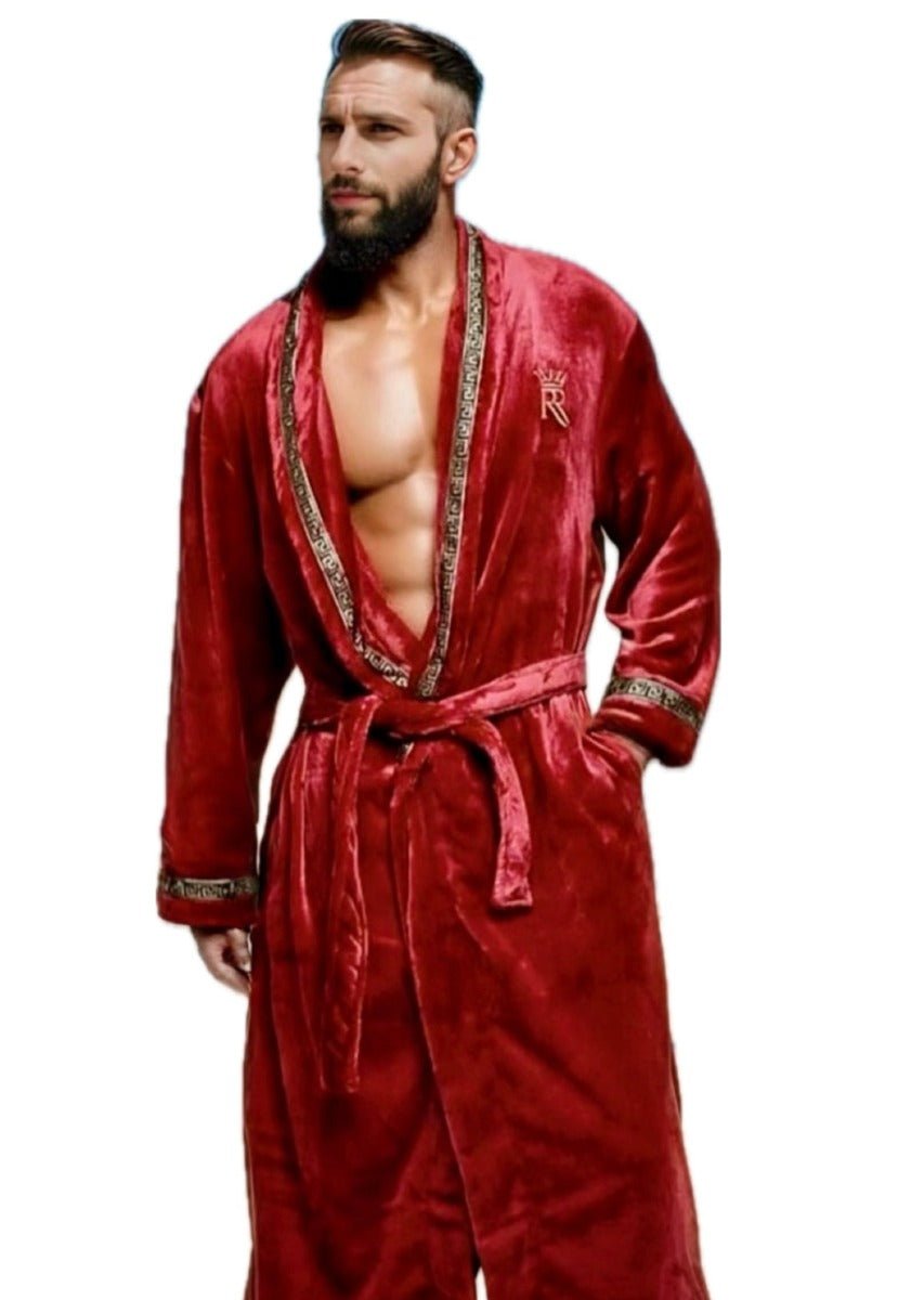 Hooded Royalty Robe, Black, off White or Red With Gold Greek Key